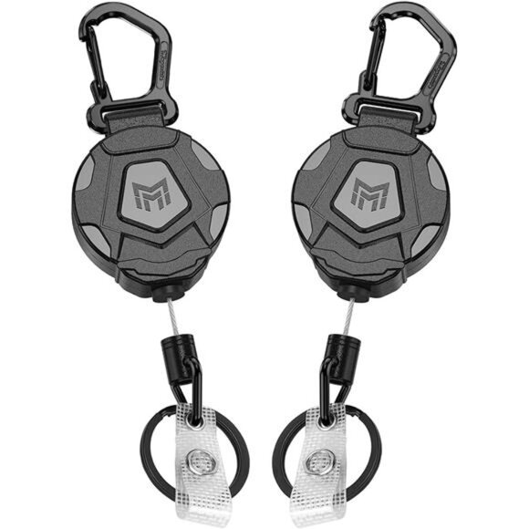 Retractable Keychain Badge Holder Heavy Duty Carabiner ID Reel 2 Pack Steel Cord - Picture 1 of 7